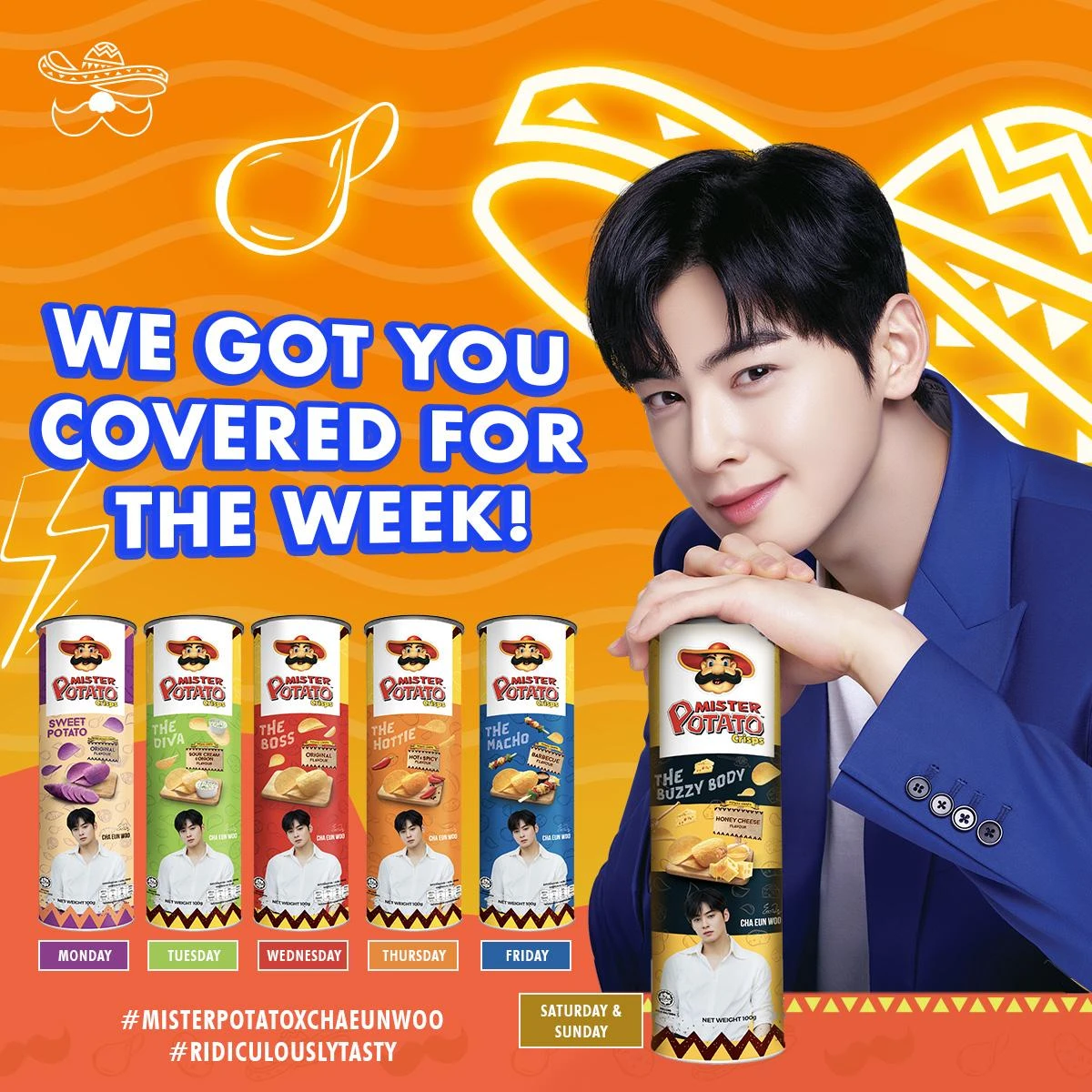 Mister Potato x Cha Eun Woo creative from the 2022 campaign