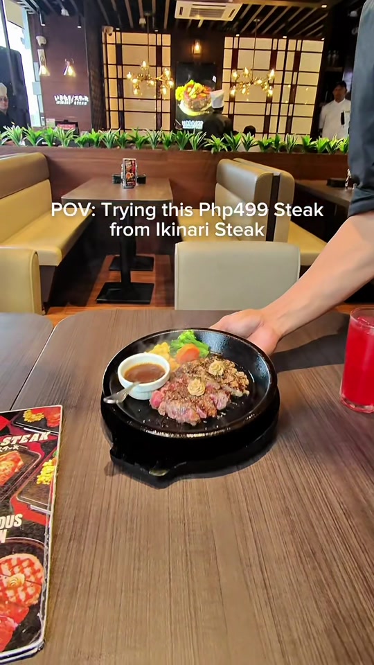 Original Ikinari Steak creator reel cover showing a steak served on a sizzling plate