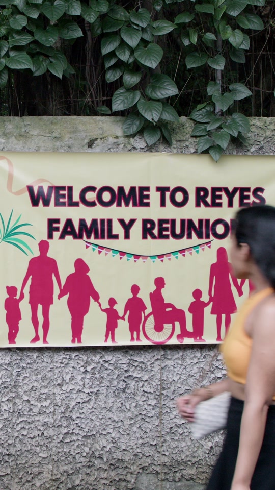 Original Mister Potato reel cover showing a family reunion welcome banner