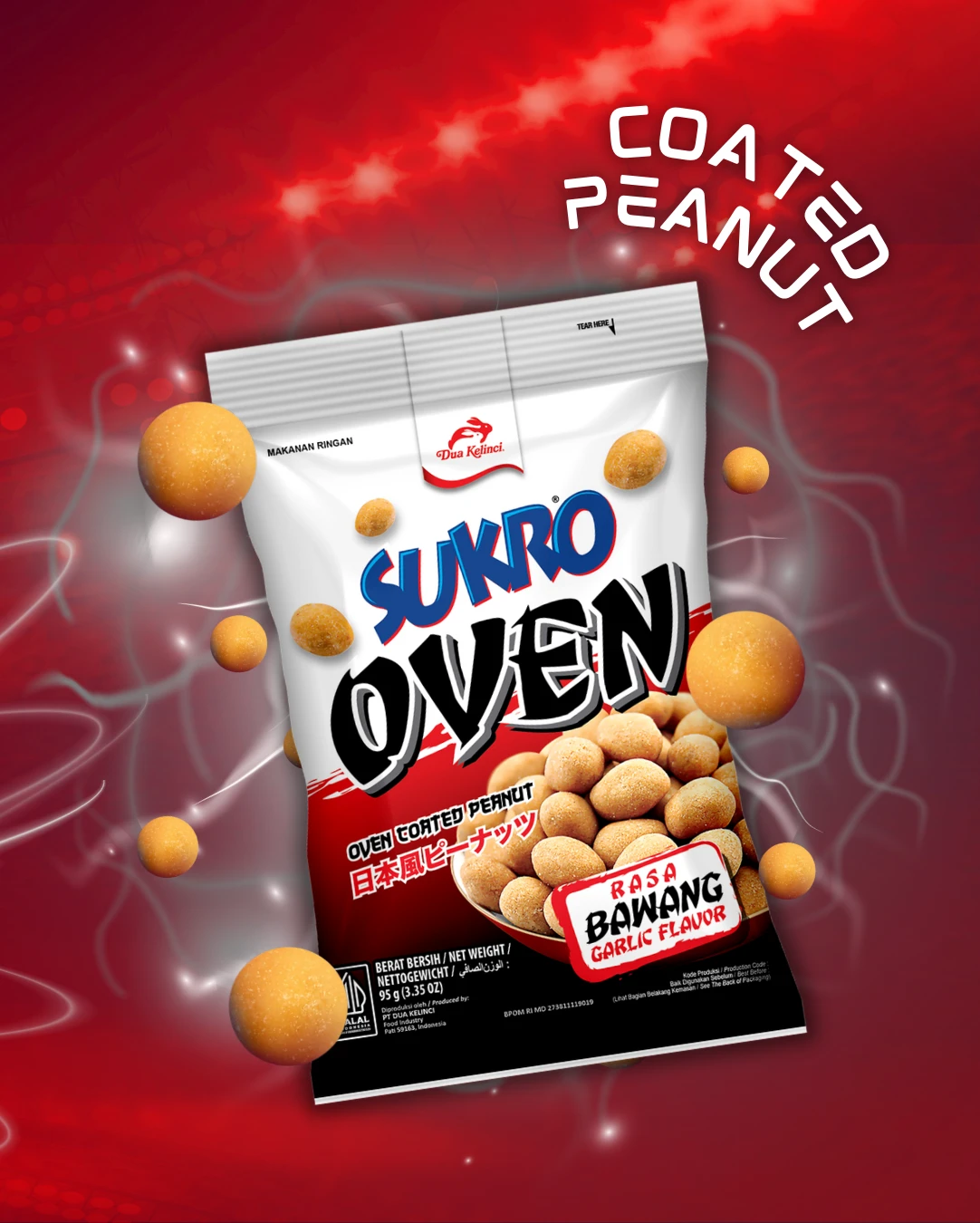 Sukro Oven coated-peanut social artwork on a red campaign background